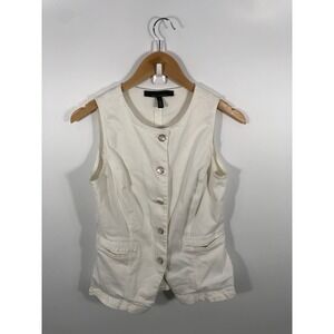 WHBM Denim Vest Womens 6 White Pearl Button Chic 90s Minimalist Capsule Office